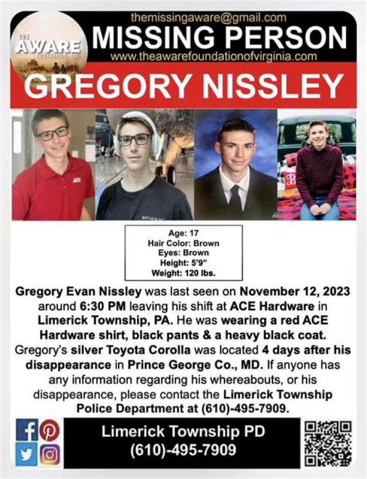 Gregory Nissley Missing, Royersford, Pennsylvania, Help Locate 17-years-old Boy