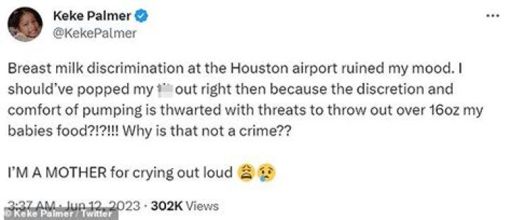 Keke Palmer alleges 'breast milk discrimination' at airport