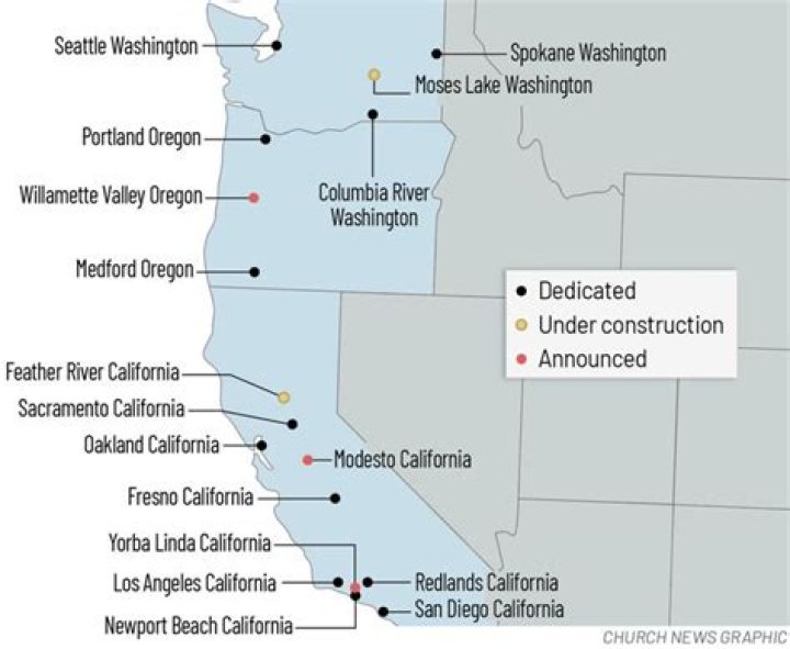 Learn about areas of recently announced temples in California, Oregon